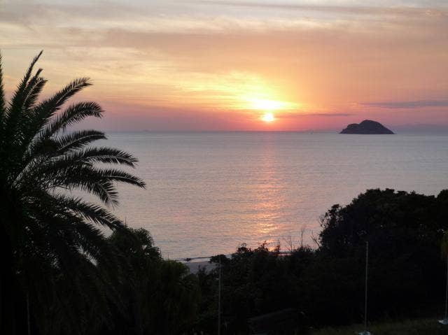 露天風呂からの夕日