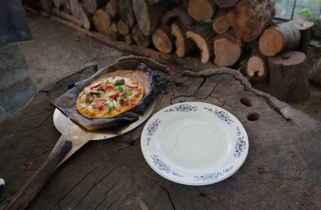 石窯のピザ